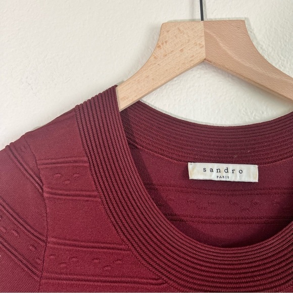 Sandro Red Short Sleeve Fit & Flare Dress 4 - Picture 3 of 7